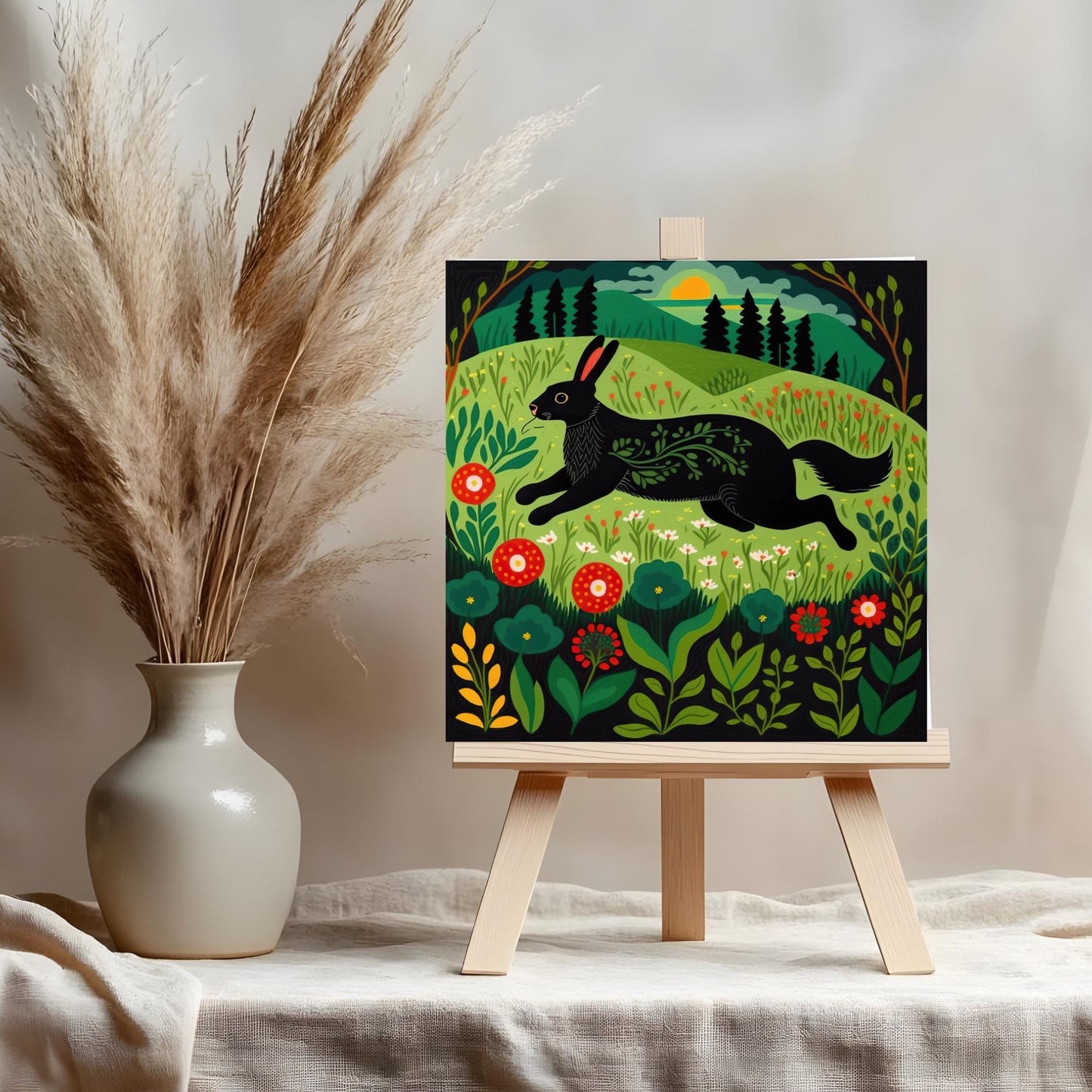 Rabbit Folk Art Ceramic Tile | Rabbit Art | Ceramic Wall Tile | Spring Decor | Bunny Art | Spring Home Decor