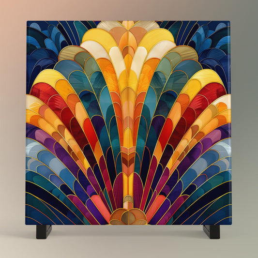 Art Nouveau Rainbow Ceramic Art Tile, Handcrafted Decorative Tile for Elegant Home Decor, Unique Gift for Art Lovers