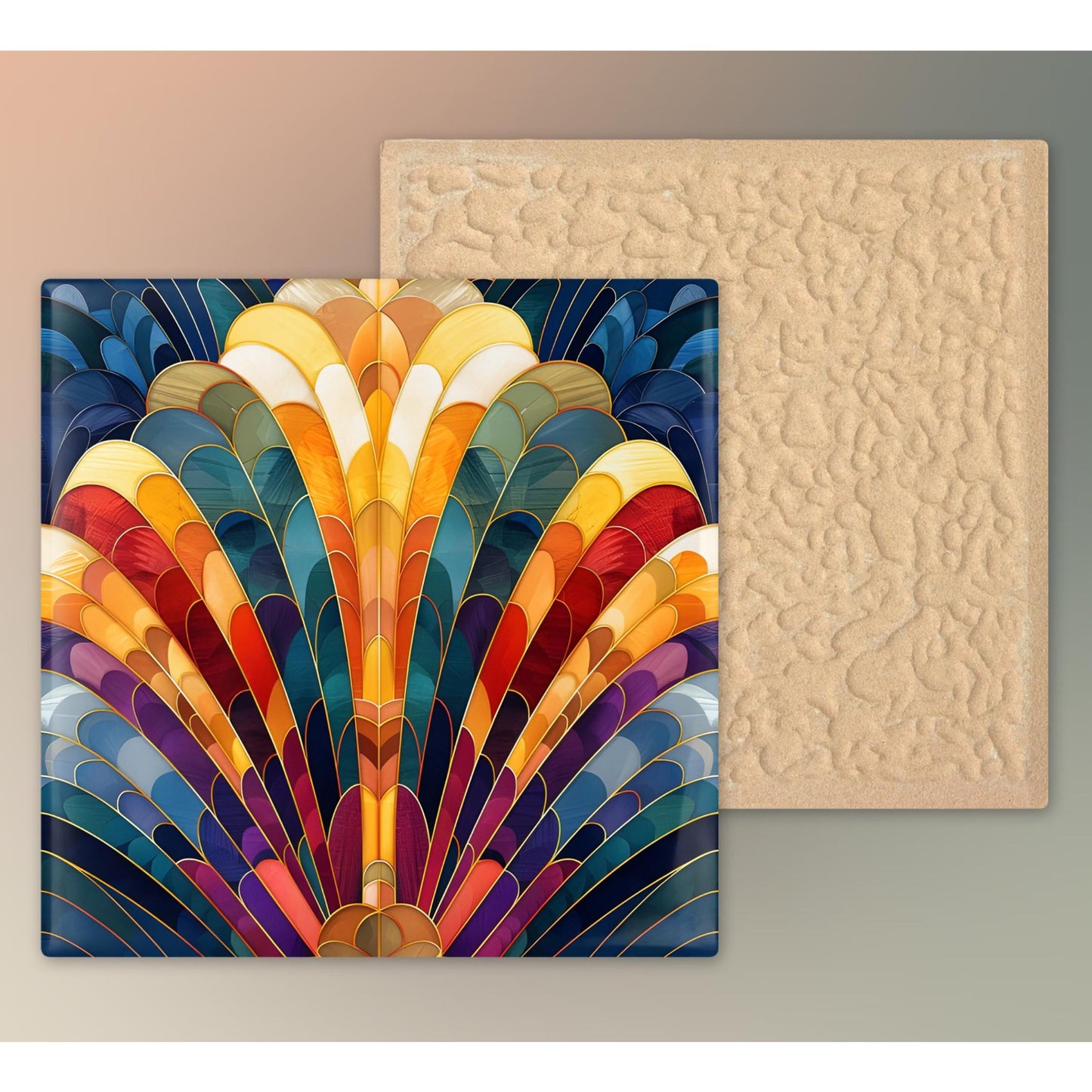 Art Nouveau Rainbow Ceramic Art Tile, Handcrafted Decorative Tile for Elegant Home Decor, Unique Gift for Art Lovers