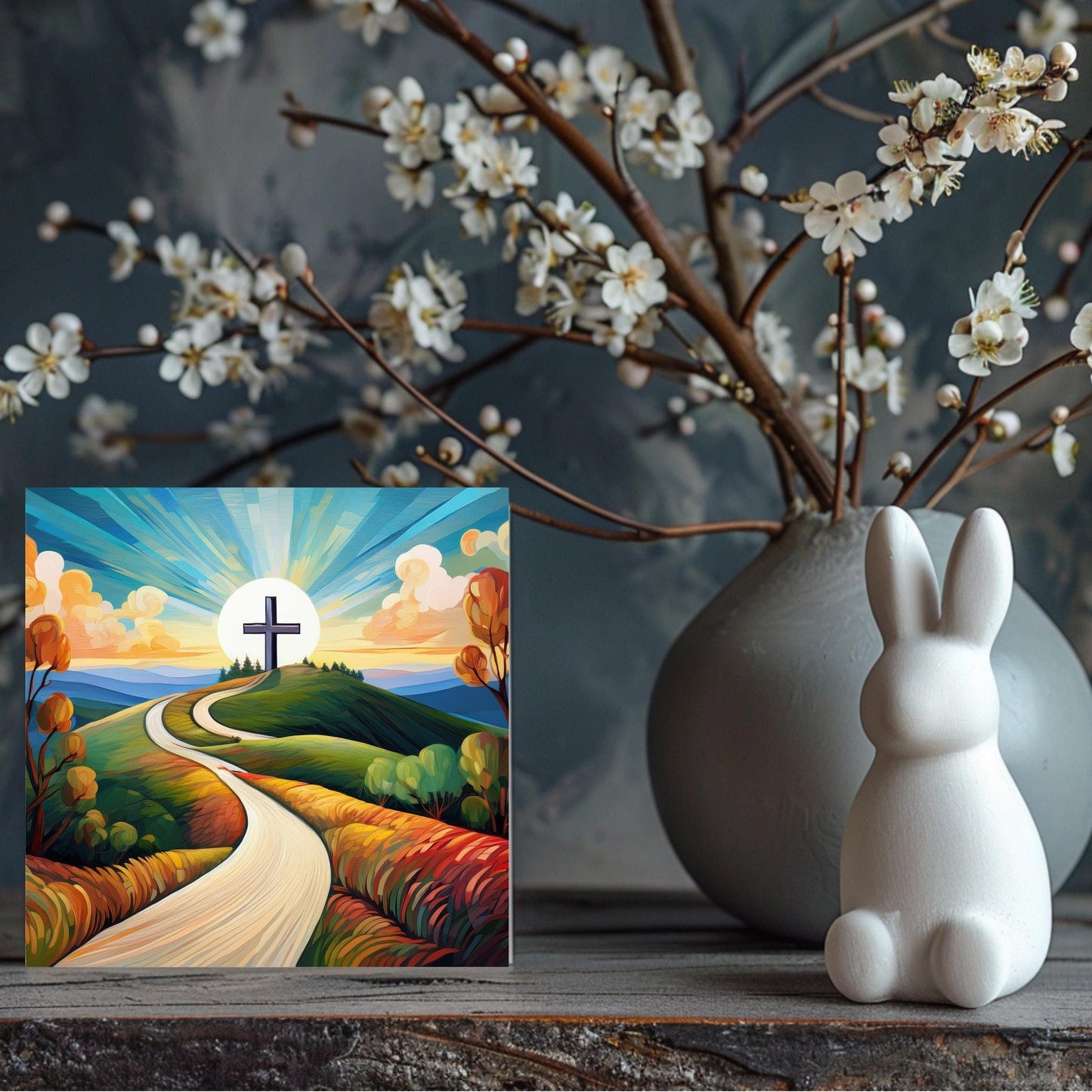 Religious Cross Art Ceramic Tile, Christian Art, The Road to Christ, Ceramic Wall Decor for Unique Home Accent, Nature Inspired Gift