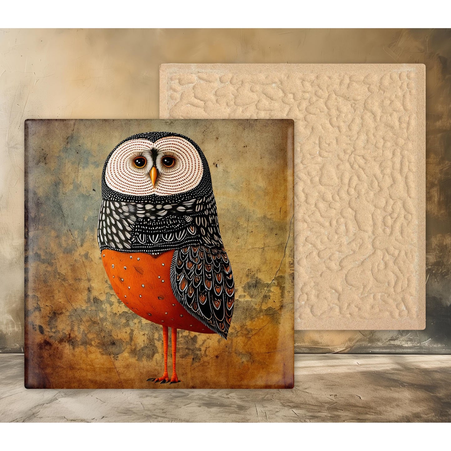 Whimsical Owl Folk Art Ceramic Tile - Unique Nature Lovers Decor - Minimalist Wall Hanging for Gift Giving - Artisan Home Wall Tiles