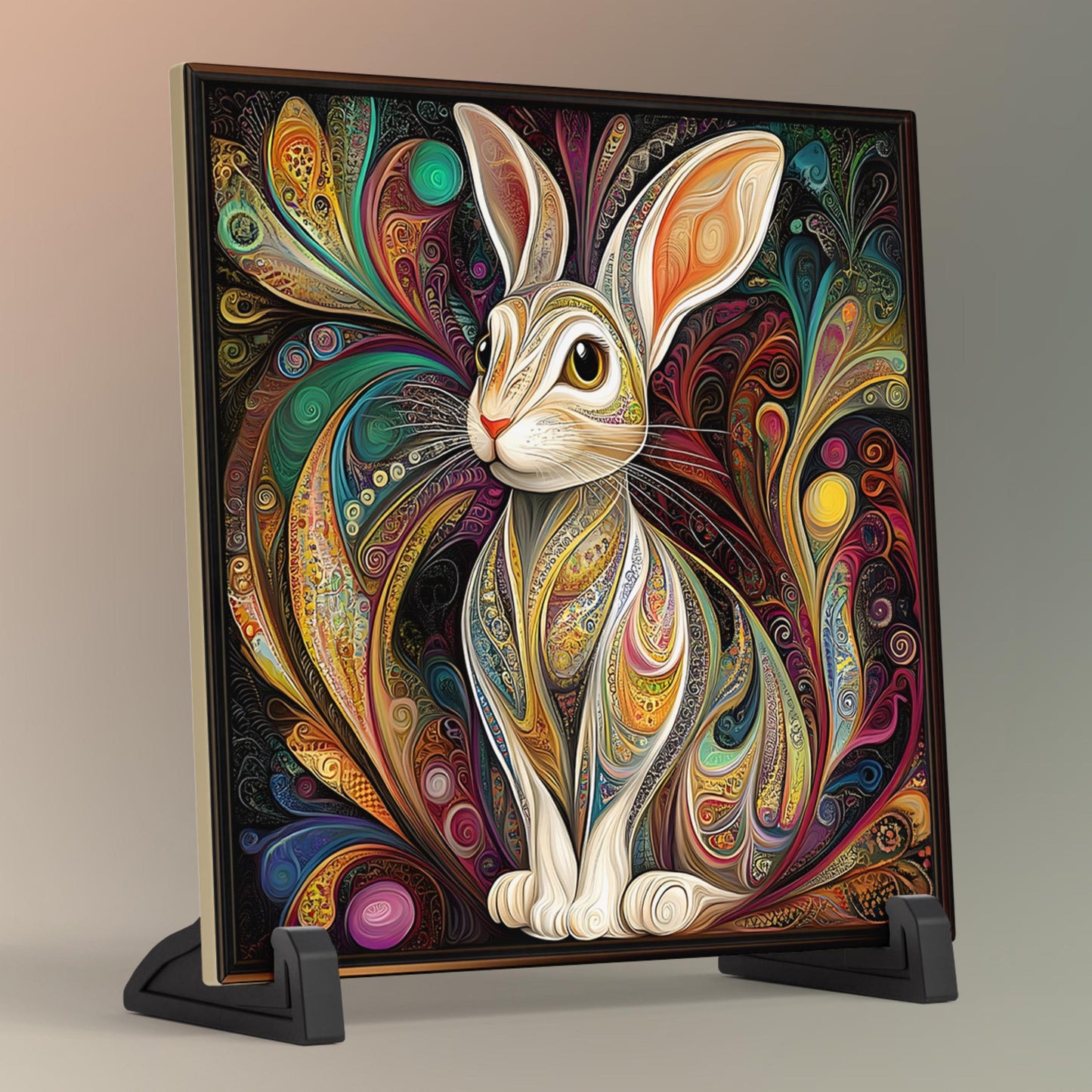 Art Nouveau Rabbit Ceramic Tile, William Morris Inspired Decor, Classic Rabbit Art, Art Deco Woodland Rabbit, Nature Wall Decor