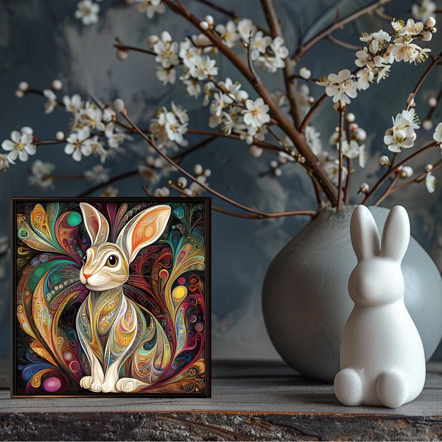 Art Nouveau Rabbit Ceramic Tile, William Morris Inspired Decor, Classic Rabbit Art, Art Deco Woodland Rabbit, Nature Wall Decor