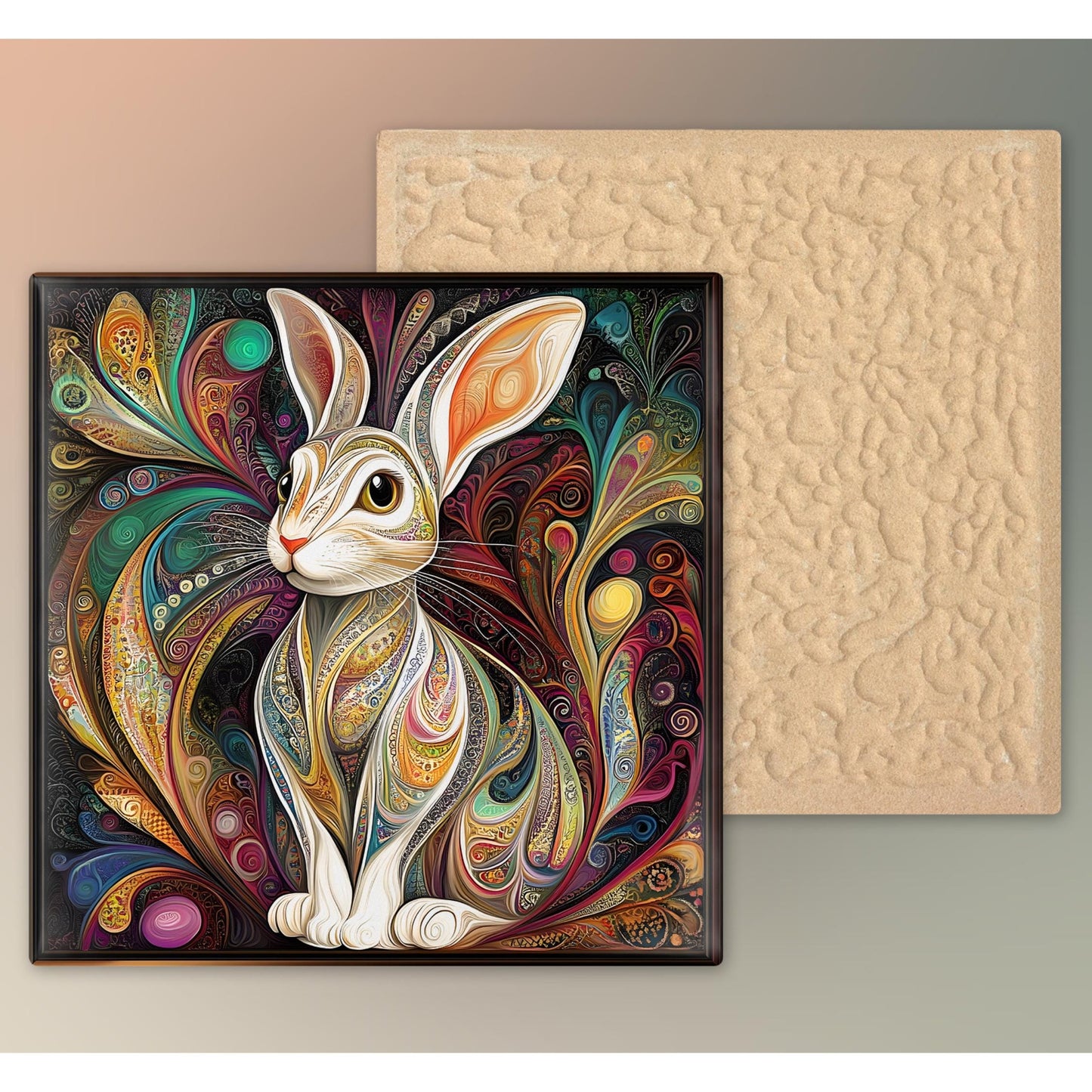 Art Nouveau Rabbit Ceramic Tile, William Morris Inspired Decor, Classic Rabbit Art, Art Deco Woodland Rabbit, Nature Wall Decor