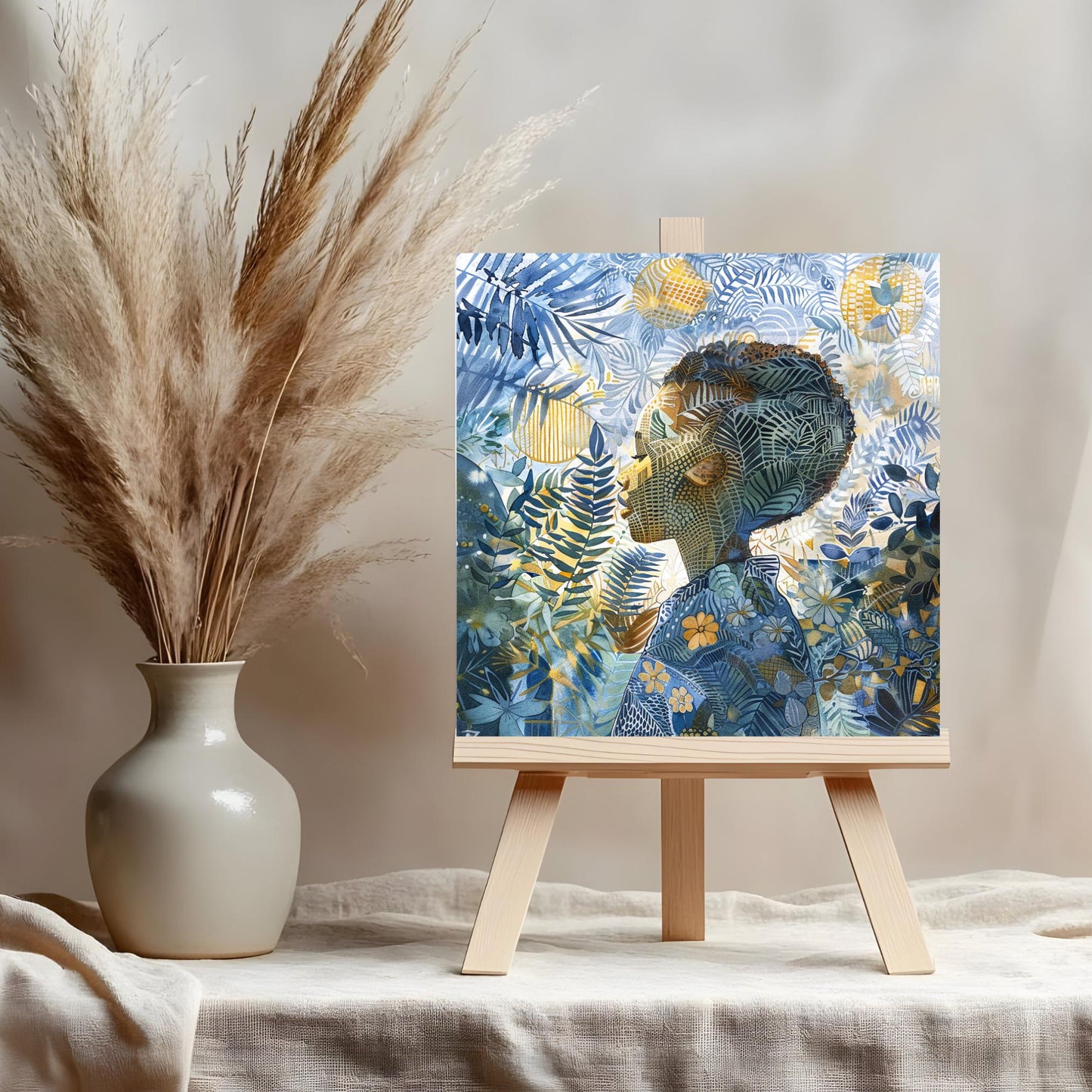 Black Woman in Africa Ceramic Tile, African Art, Trendy Wall Art, Black Girl Art, Wall Art, African American Woman Art, Flower Art