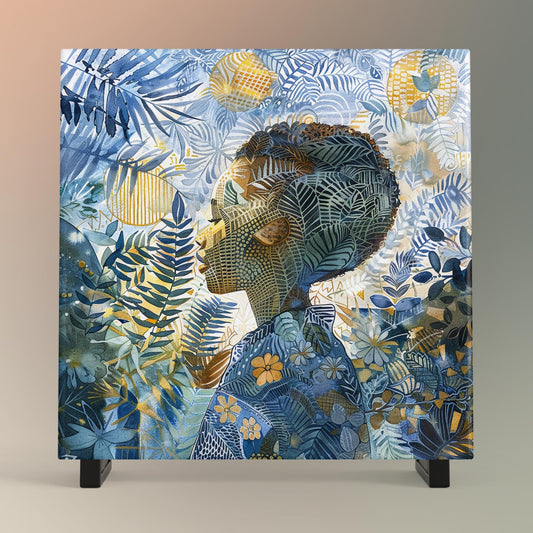 Black Woman in Africa Ceramic Tile, African Art, Trendy Wall Art, Black Girl Art, Wall Art, African American Woman Art, Flower Art