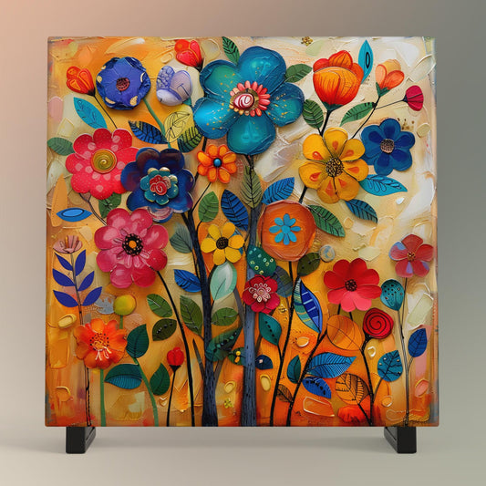 Whimsical Wildflower  Ceramic Art Tile | Folk Art Wall Decor | Spring Home Decor | Floral Art | Flowers | Wall Tile | Gift for Mom