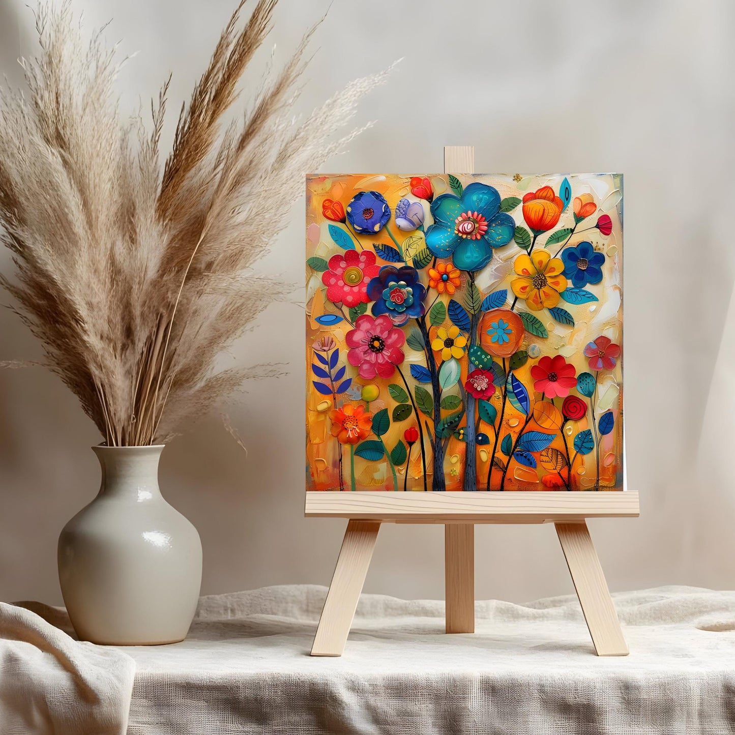 Whimsical Wildflower  Ceramic Art Tile | Folk Art Wall Decor | Spring Home Decor | Floral Art | Flowers | Wall Tile | Gift for Mom