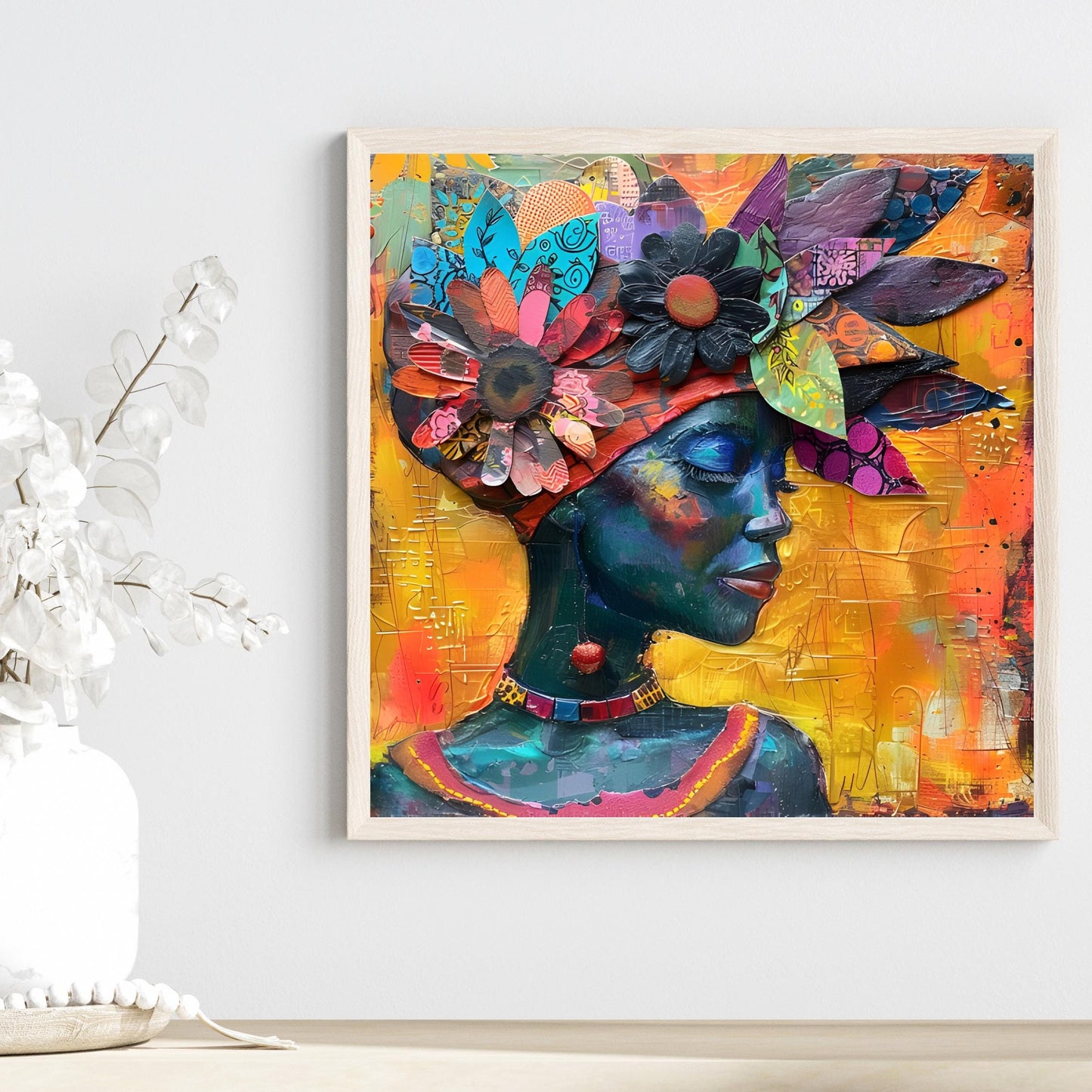 Black Woman Art Ceramic Tile, African Folk Art - Stunning Minimalist Black Artwork  - Decorative Wall Hanging - Black Girl Trendy Art