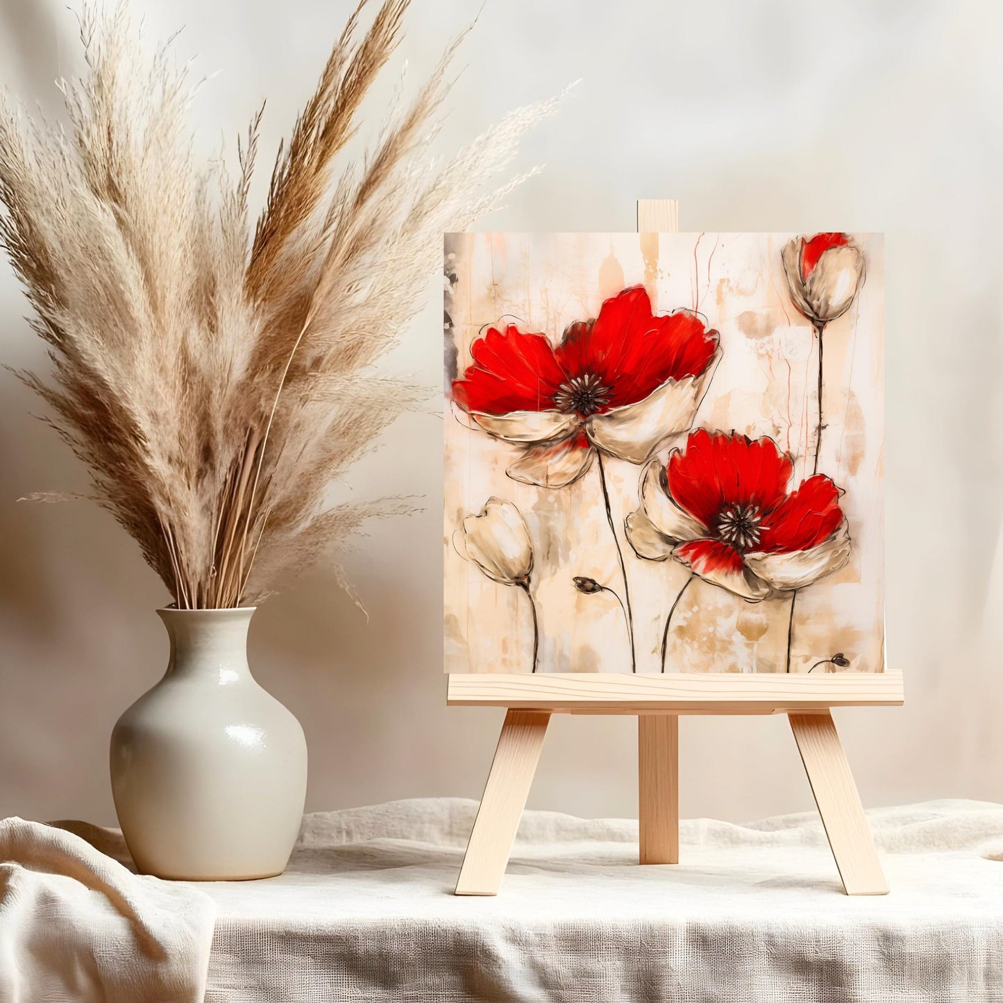 Red Flowers Ceramic Wall Tile, Charming Rustic Farmhouse Art, Home Decor for Kitchen or Gallery Wall Tile for Living Room