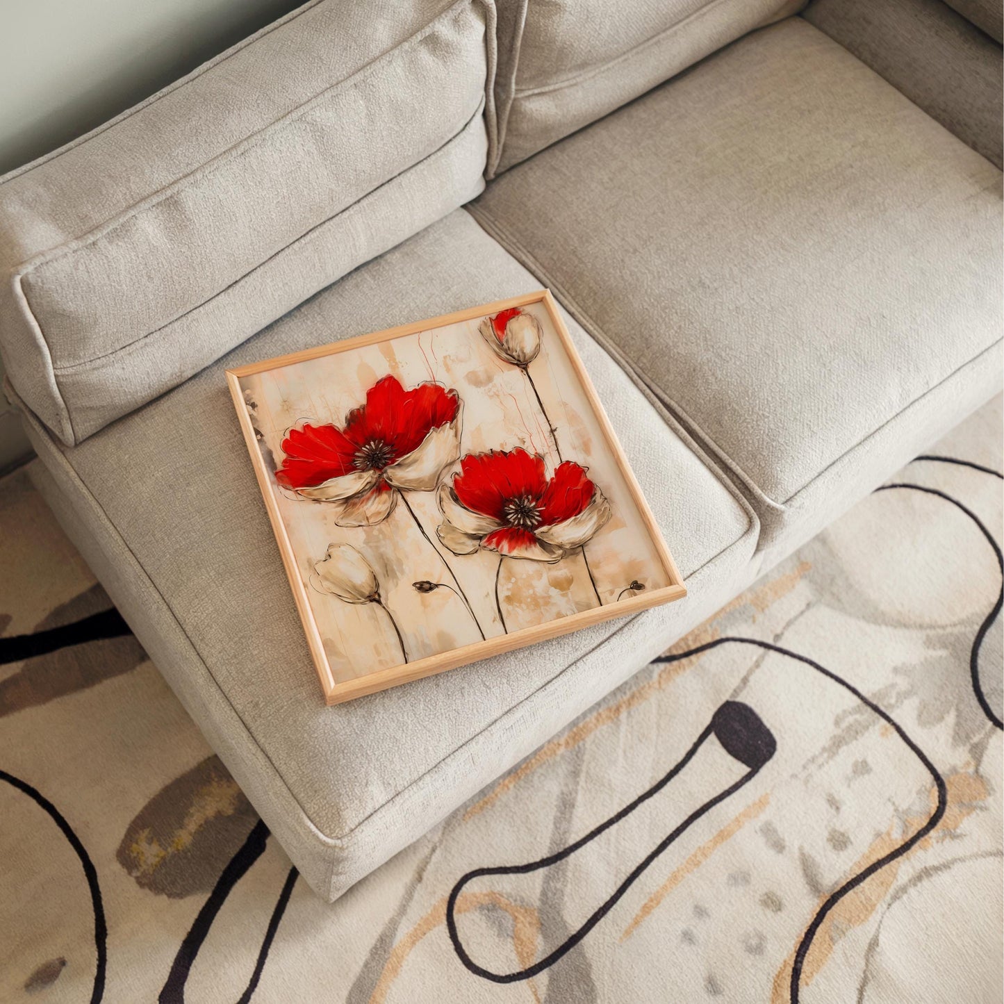 Red Flowers Ceramic Wall Tile, Charming Rustic Farmhouse Art, Home Decor for Kitchen or Gallery Wall Tile for Living Room