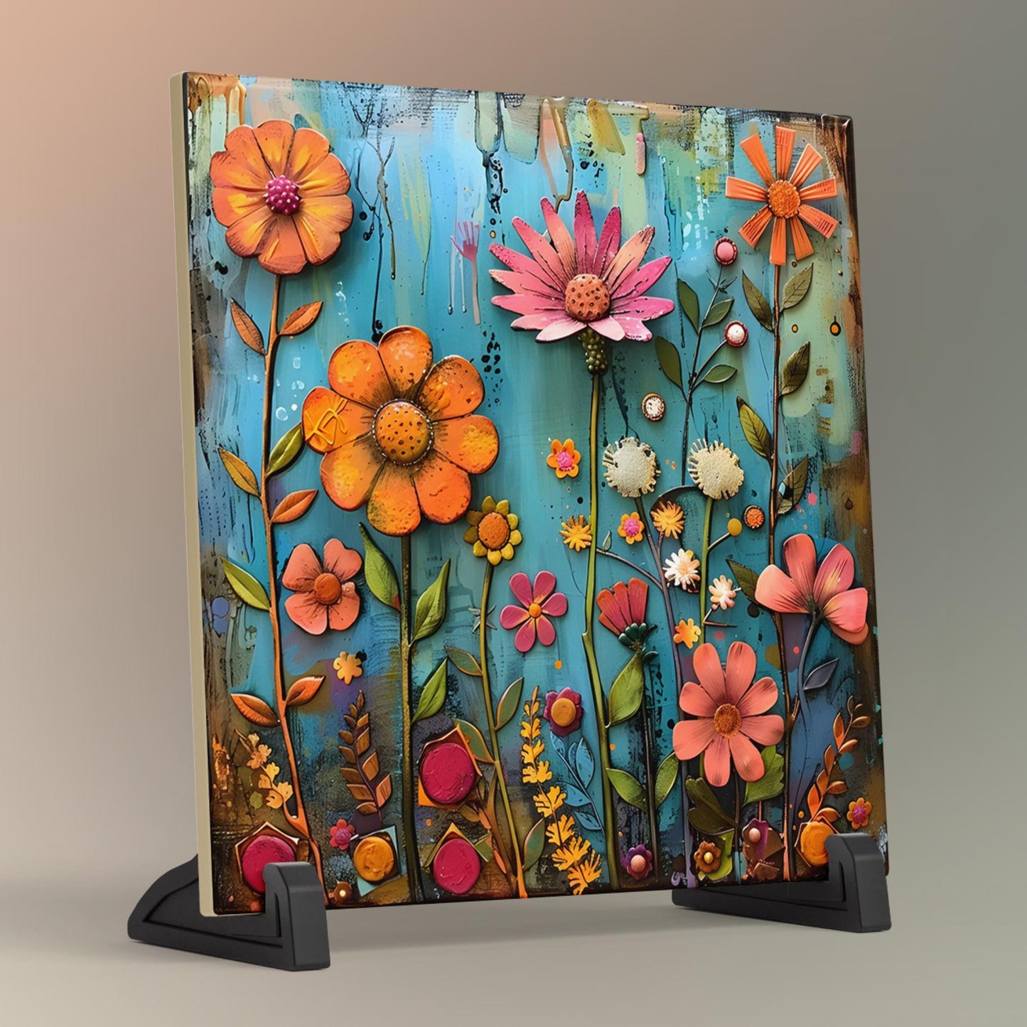 Abstract Wildflower Ceramic Tile | Wall Decor | Spring Home Decor | Floral Art | Whimsical Flowers | Wall Art Tile | Gift for Mom