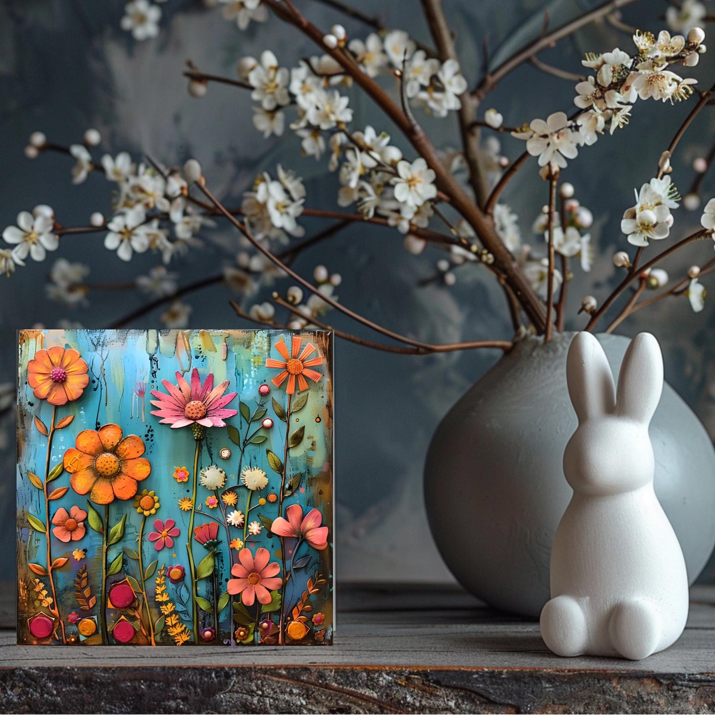 Abstract Wildflower Ceramic Tile | Wall Decor | Spring Home Decor | Floral Art | Whimsical Flowers | Wall Art Tile | Gift for Mom