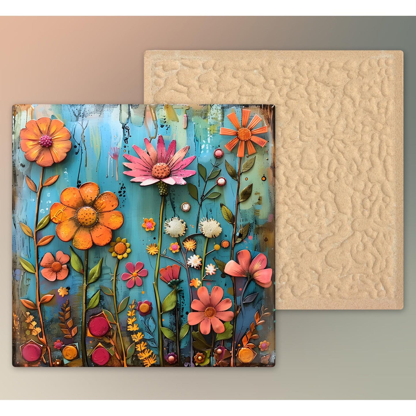 Abstract Wildflower Ceramic Tile | Wall Decor | Spring Home Decor | Floral Art | Whimsical Flowers | Wall Art Tile | Gift for Mom