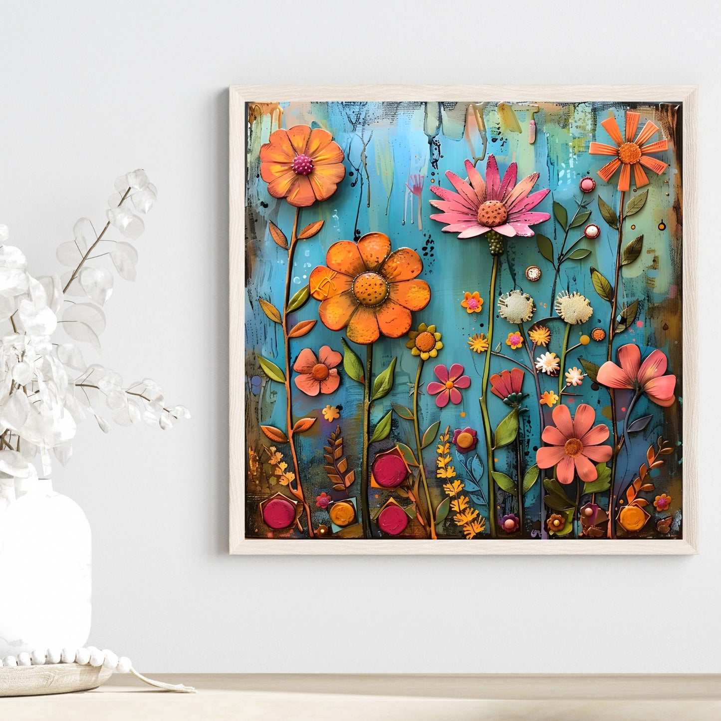 Abstract Wildflower Ceramic Tile | Wall Decor | Spring Home Decor | Floral Art | Whimsical Flowers | Wall Art Tile | Gift for Mom