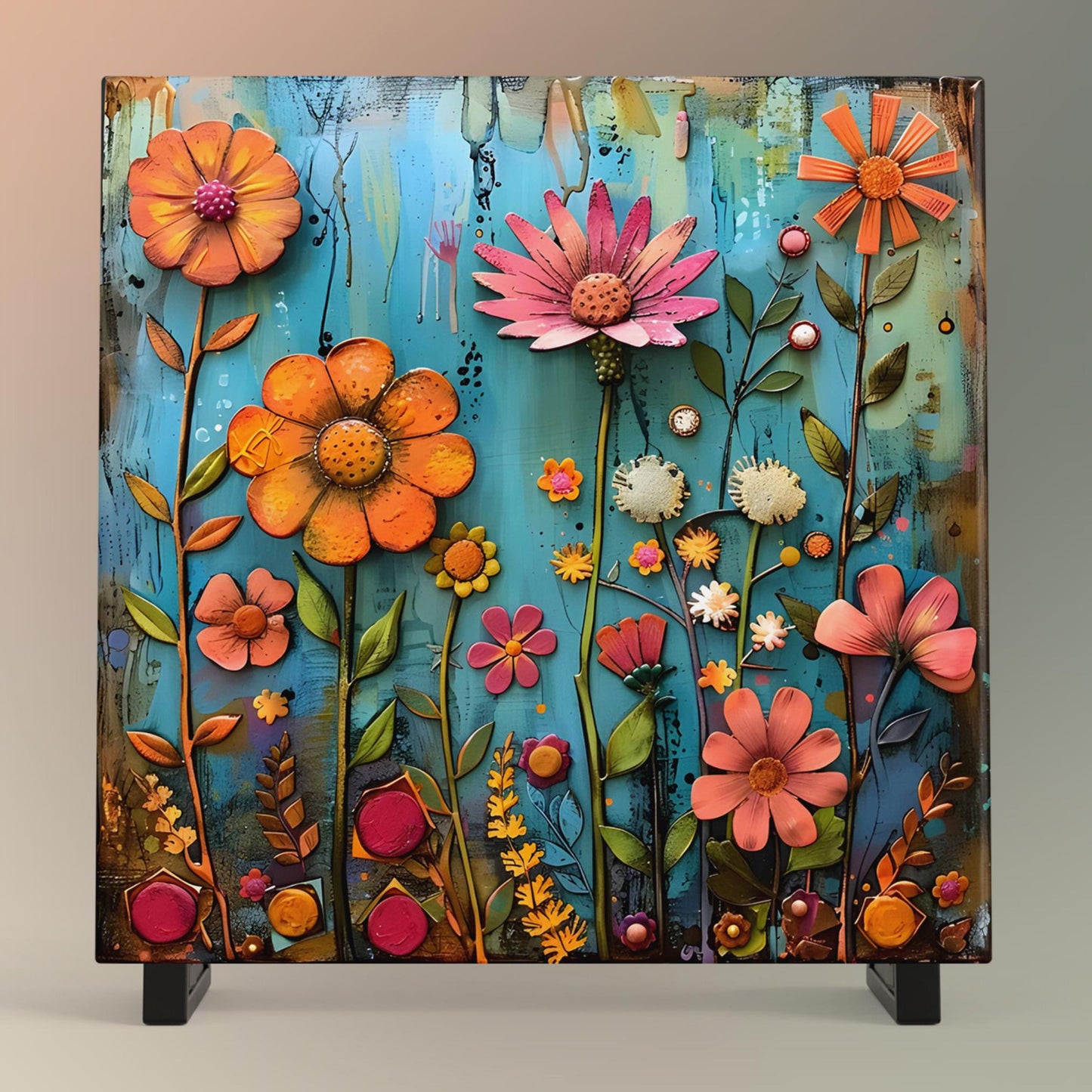 Abstract Wildflower Ceramic Tile | Wall Decor | Spring Home Decor | Floral Art | Whimsical Flowers | Wall Art Tile | Gift for Mom