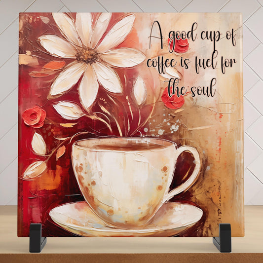 Coffee Lovers Ceramic Art Tile Home Decor for Kitchen Aesthetic, Perfect Gift for Coffee Enthusiasts - Fuel for the Soul - Coffee #2