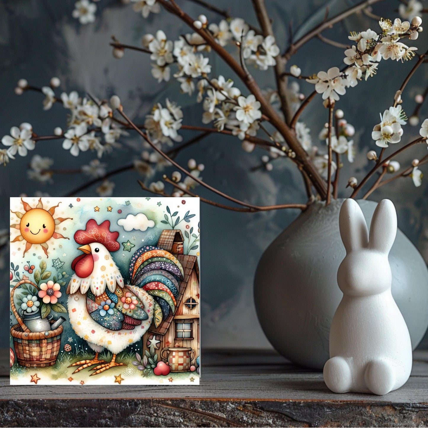Farmhouse Rooster Ceramic Tile Art | Whimsical Kitchen Decor | Folk Art | Country Chic Rooster Art