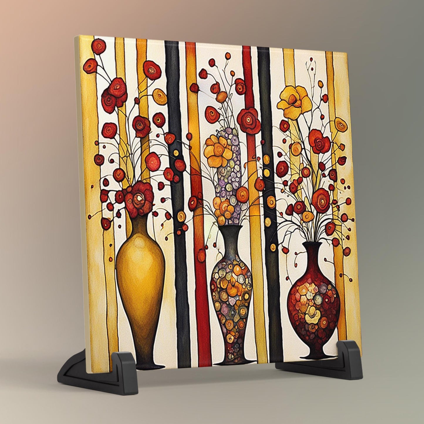 Klimt Inspired Ceramic Art Tile - Flower Art - Vibrant Floral Wall Decor, Home Decor Accent Piece - Ideal Gift for Housewarming or Art Lover
