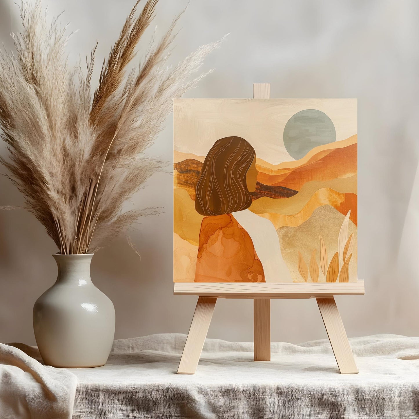 Boho Desert Art Ceramic Tile, Minimalist Mountain View Ceramic Wall Decor for Unique Home Accent, Boho Woman Art, Nature Inspired Gift