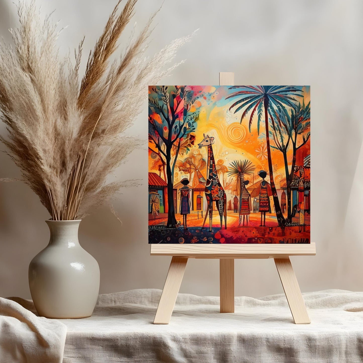 African Art Print Ceramic Tile - Stunning Minimalist African Print  - Decorative Wall Hanging - Black Art - Home Decor