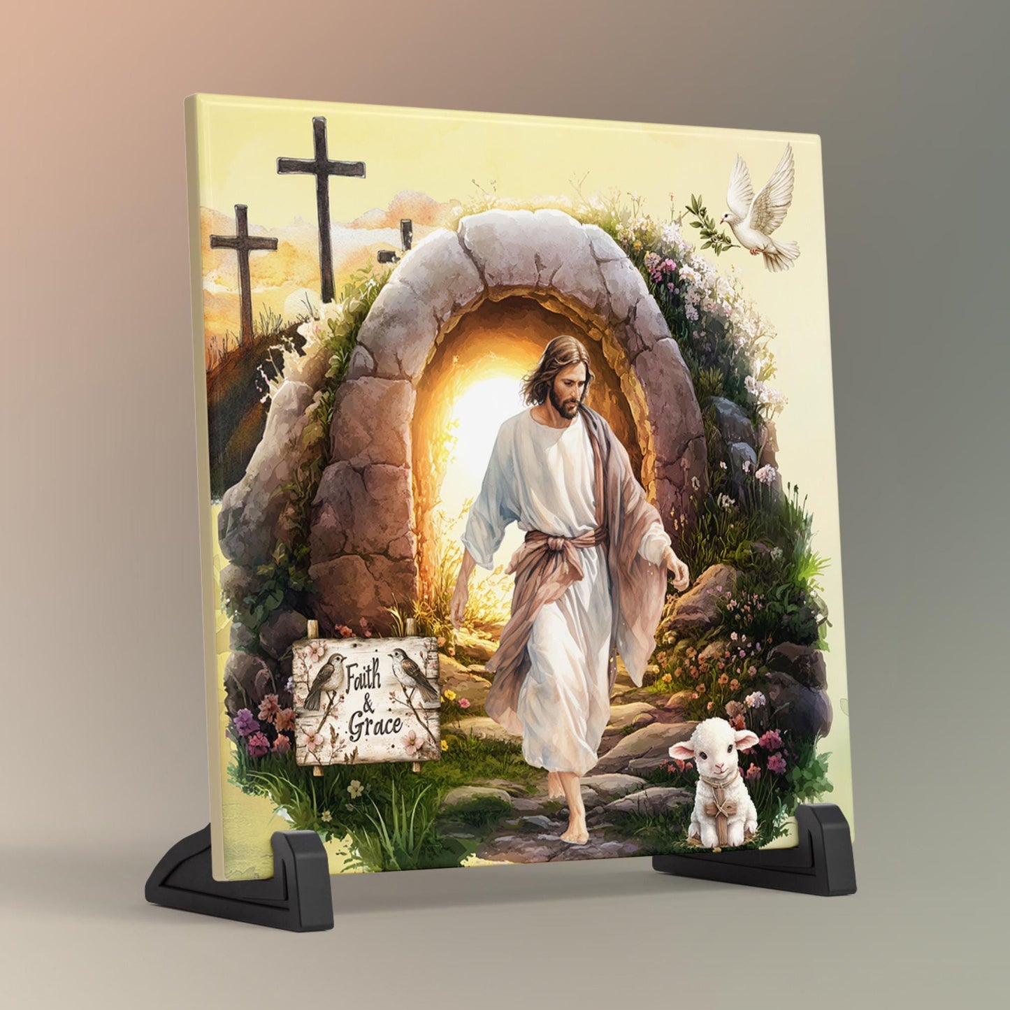 He Is Risen Ceramic Tile, Catholic Art, Resurrection Artwork, Jesus Christ Religious Art, Christian Wall Art