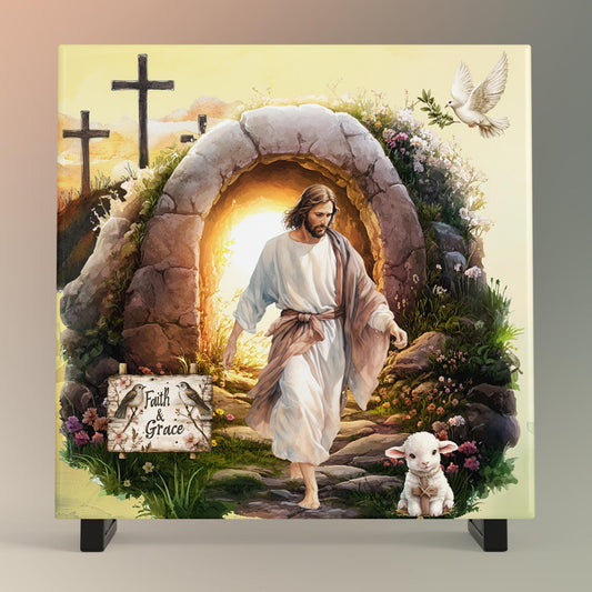 He Is Risen Ceramic Tile, Catholic Art, Resurrection Artwork, Jesus Christ Religious Art, Christian Wall Art