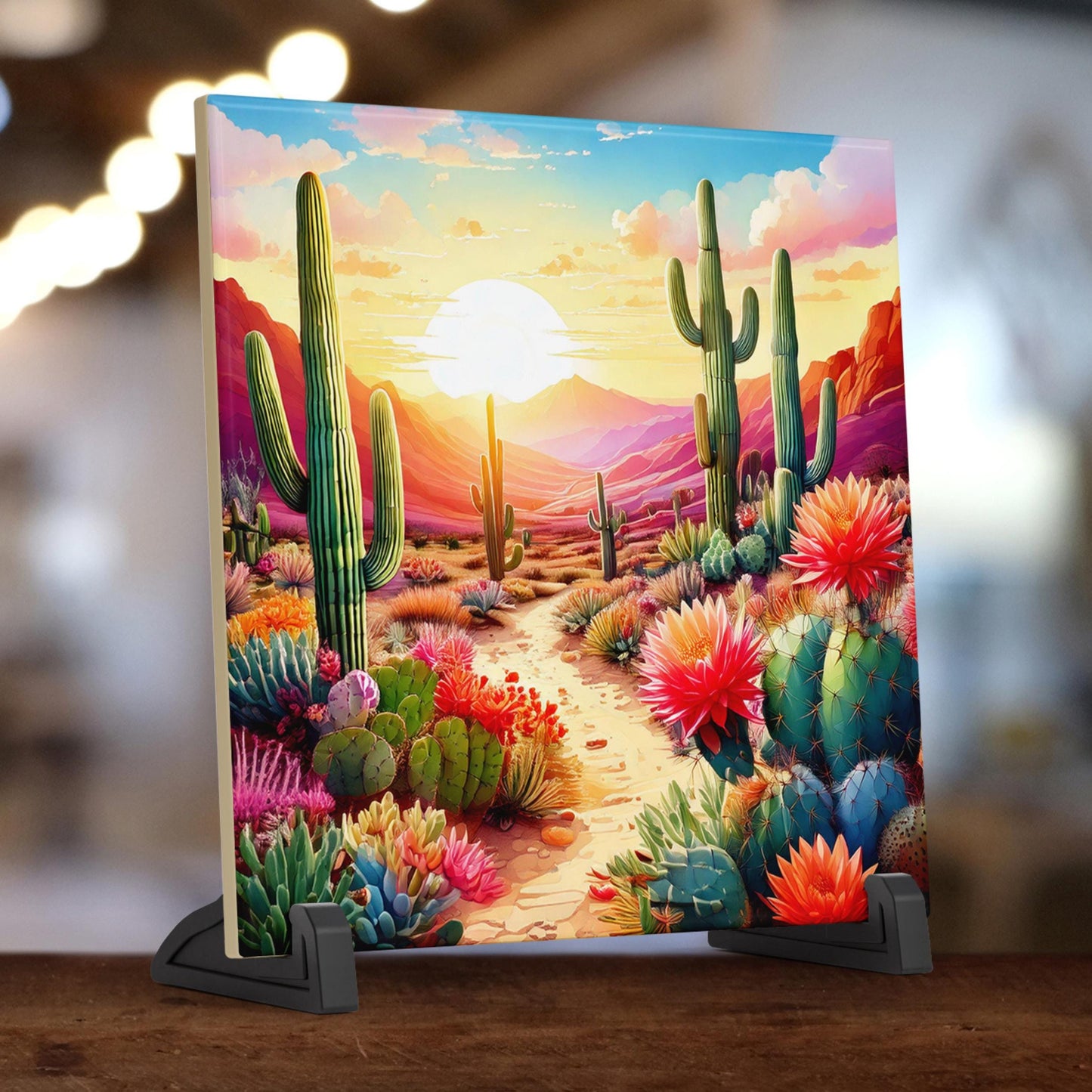 Desert Art Ceramic Tile, Handmade Ceramic Wall Decor for Unique Home Accent, Perfect Nature Inspired Gift
