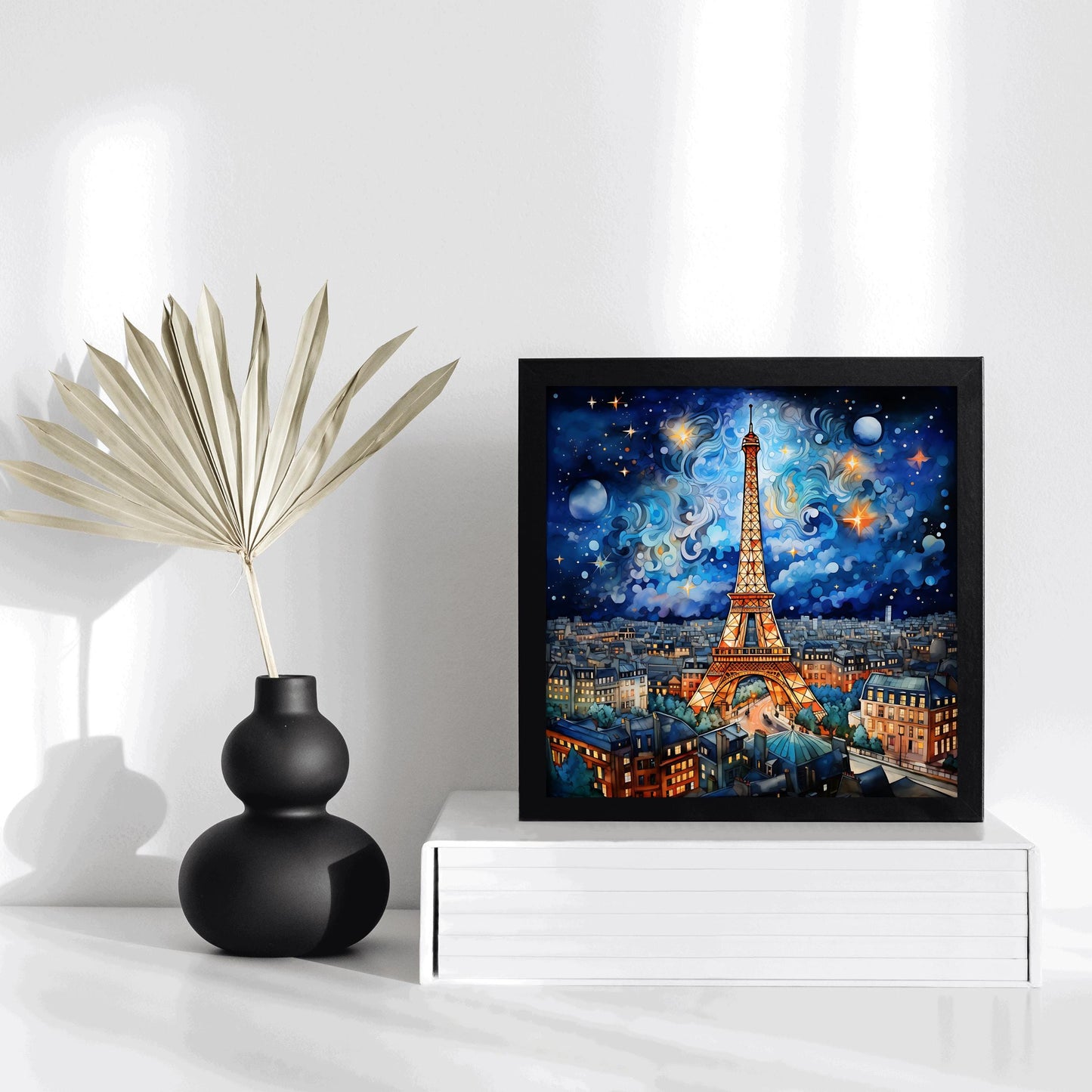 Starry Night in Paris Ceramic Art Tile - Whimsical Design, Vibrant Colors, Beautiful Tile Art for the Kitchen, Unique Art