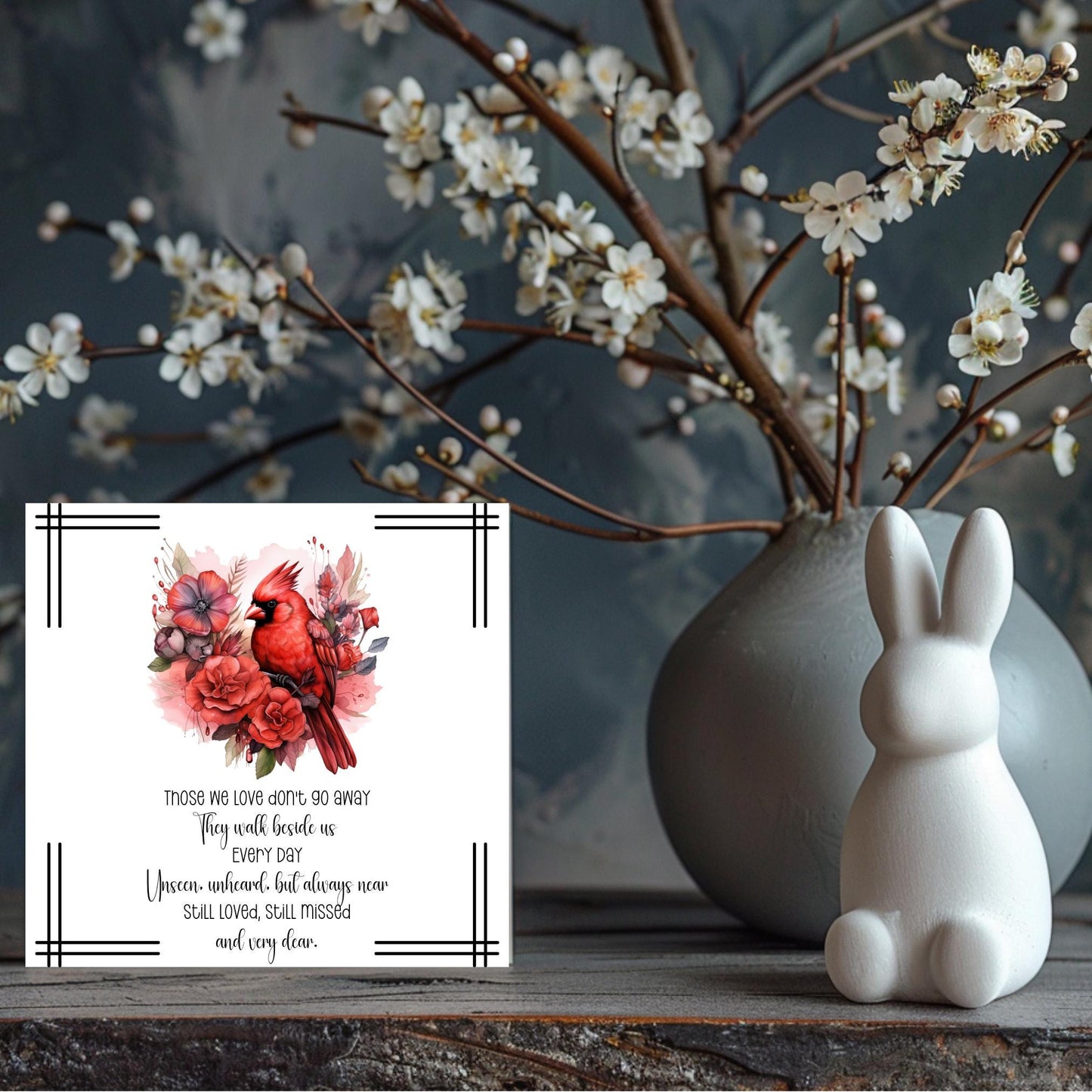 Red Cardinal Memorial Ceramic Tile, Elegant Wall Quote Art for Remembrance, Heartfelt In Loving Memory Gift