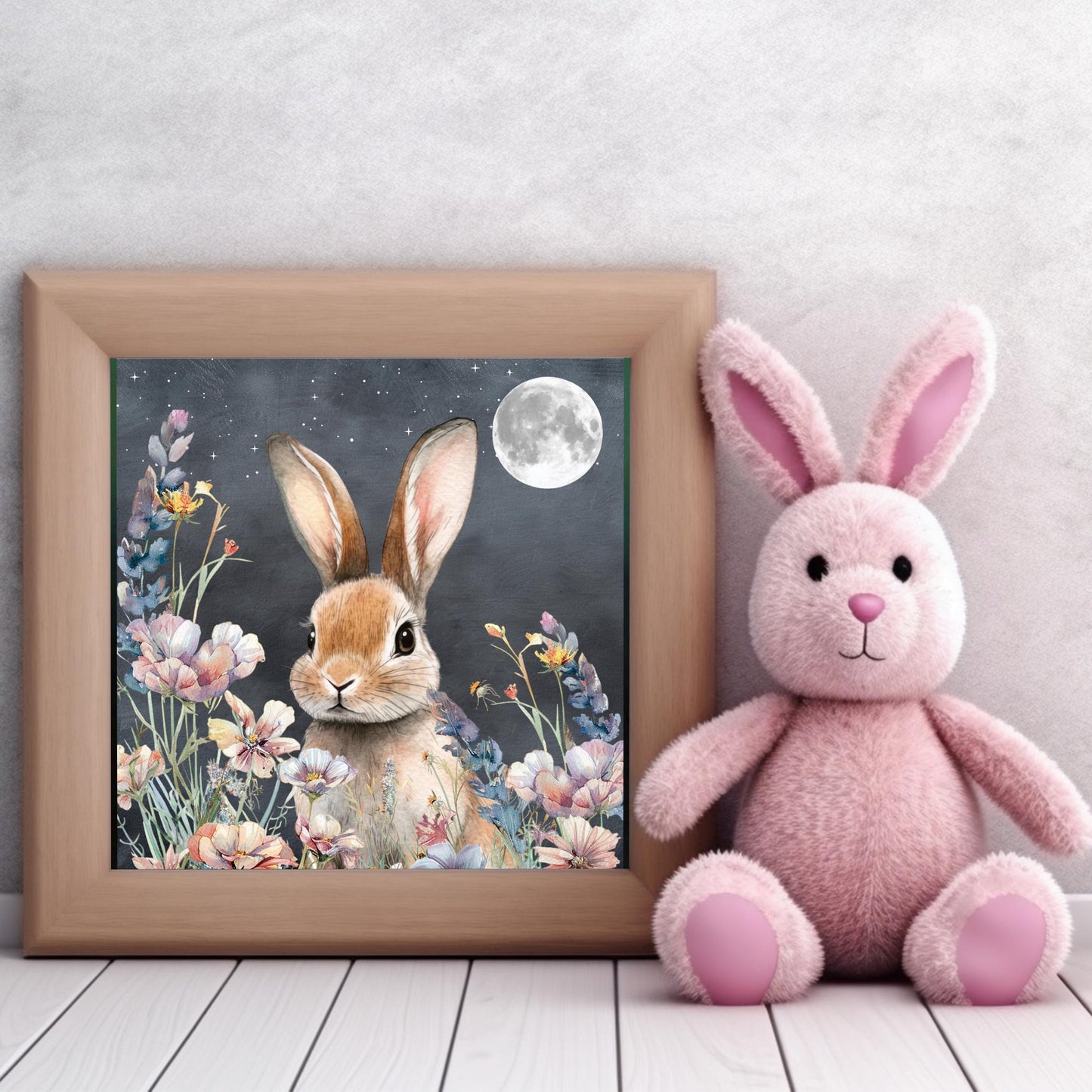 Midnight Easter Bunny Ceramic Art Tile, Whimsical Spring Wall Decor, Perfect for Farmhouse Aesthetics, Rabbit Art
