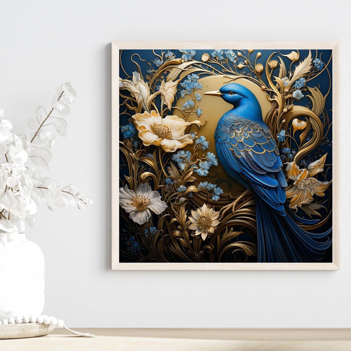 William Morris Inspired Blue Jay Ceramic Art Tile | Art Nouveau Wall Decor | Classic Style | Perfect Gift for Bird Lover