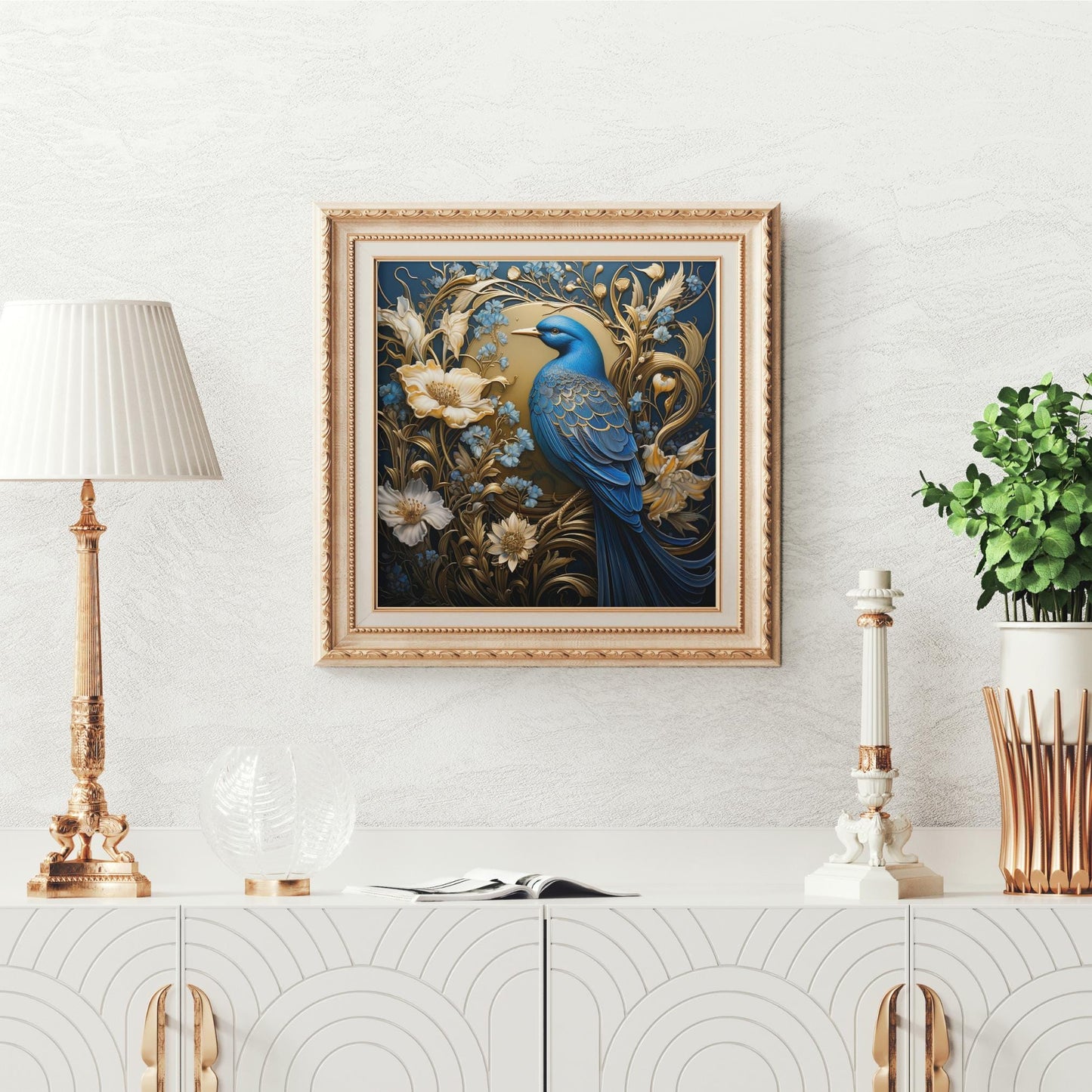 William Morris Inspired Blue Jay Ceramic Art Tile | Art Nouveau Wall Decor | Classic Style | Perfect Gift for Bird Lover