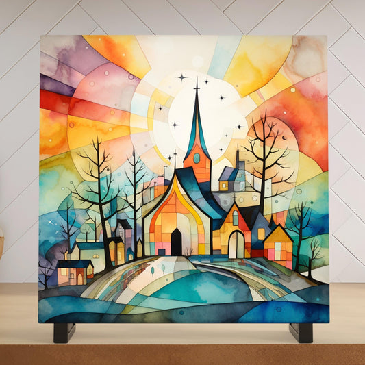 Mosaic Church Art Ceramic Tile, Colorful Religious Wall Decor, Christian Easter Art, Whimsical Religious Decor