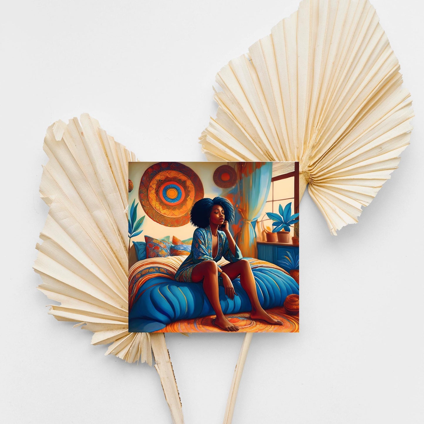 Black Woman in a Cozy Bedroom Tile | African American Art | Vibrant Home Decor & Black Girl Magic | Self Love Decor