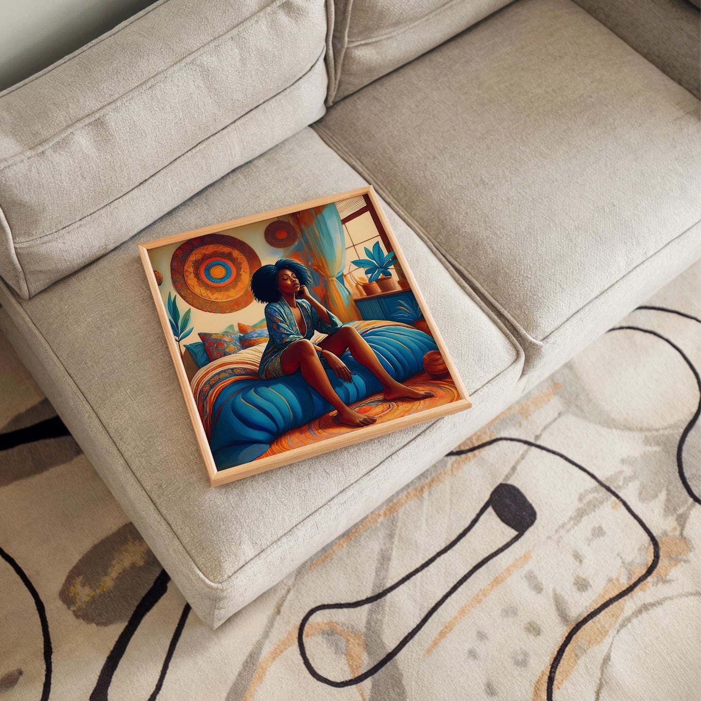 Black Woman in a Cozy Bedroom Tile | African American Art | Vibrant Home Decor & Black Girl Magic | Self Love Decor