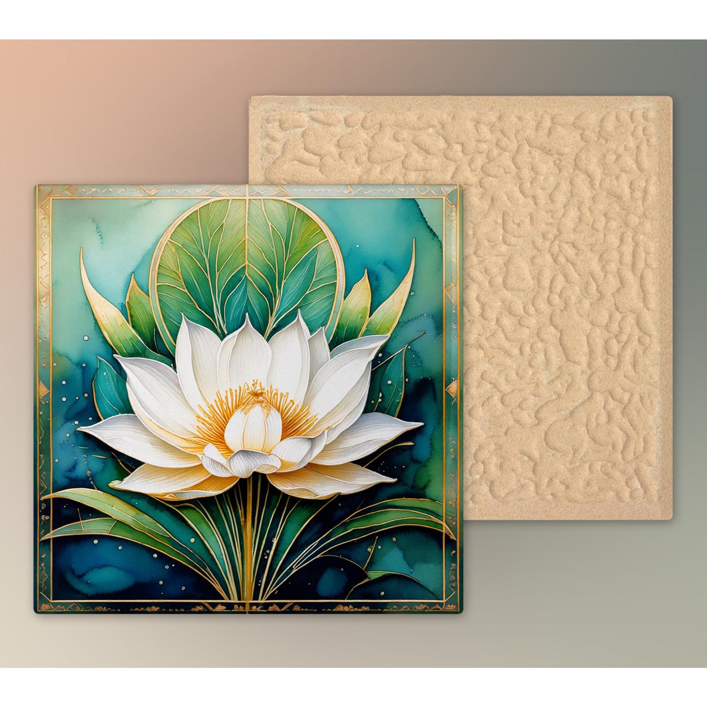 White Lotus Flower Ceramic Tile Art, Elegant Flower Wall Decor for Yoga & Meditation, Spiritual Mindfulness Gift