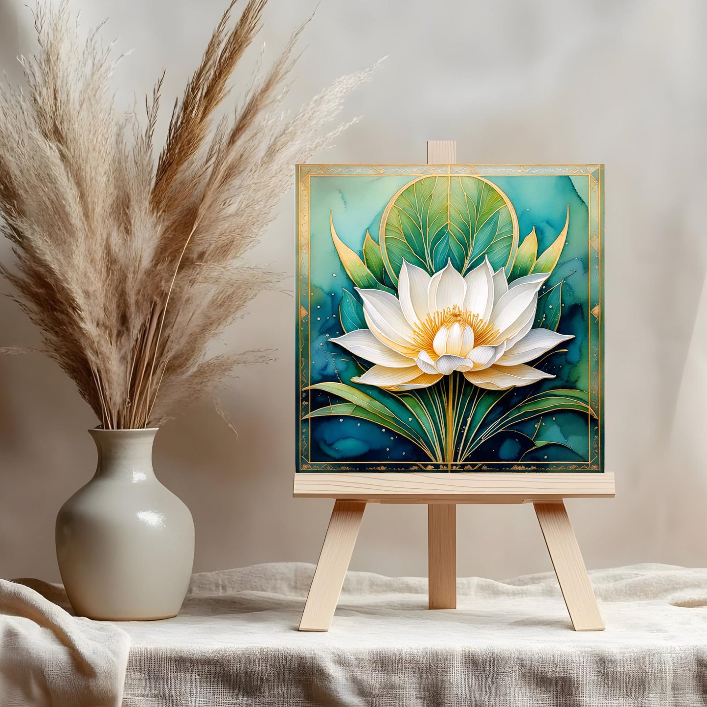 White Lotus Flower Ceramic Tile Art, Elegant Flower Wall Decor for Yoga & Meditation, Spiritual Mindfulness Gift