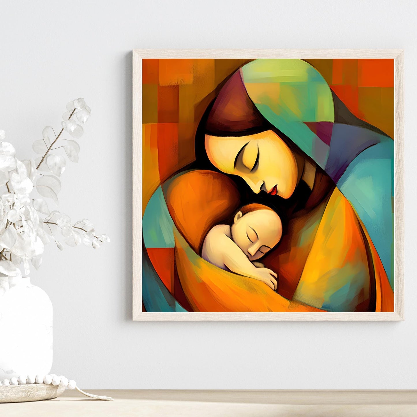 Madonna and Child Ceramic Tile Art, Picasso Style Modern Art Print,  Spiritual Home Decor,  Mother's Day Gift, Virgin Mary Art, Catholic Art