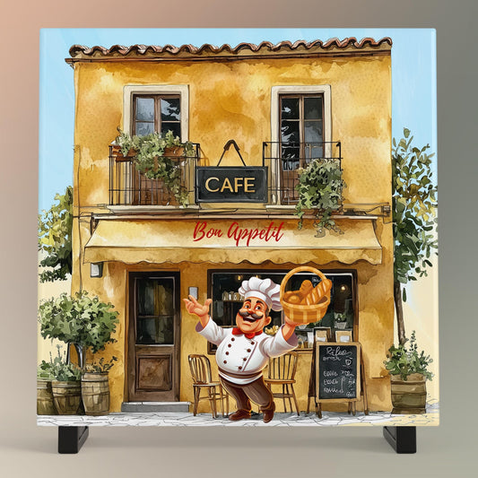 Bon Appetite Cafe Art Tile, Stylish Outdoor Cafe Decor, Unique Kitchen Gift for Food Lovers and Chefs