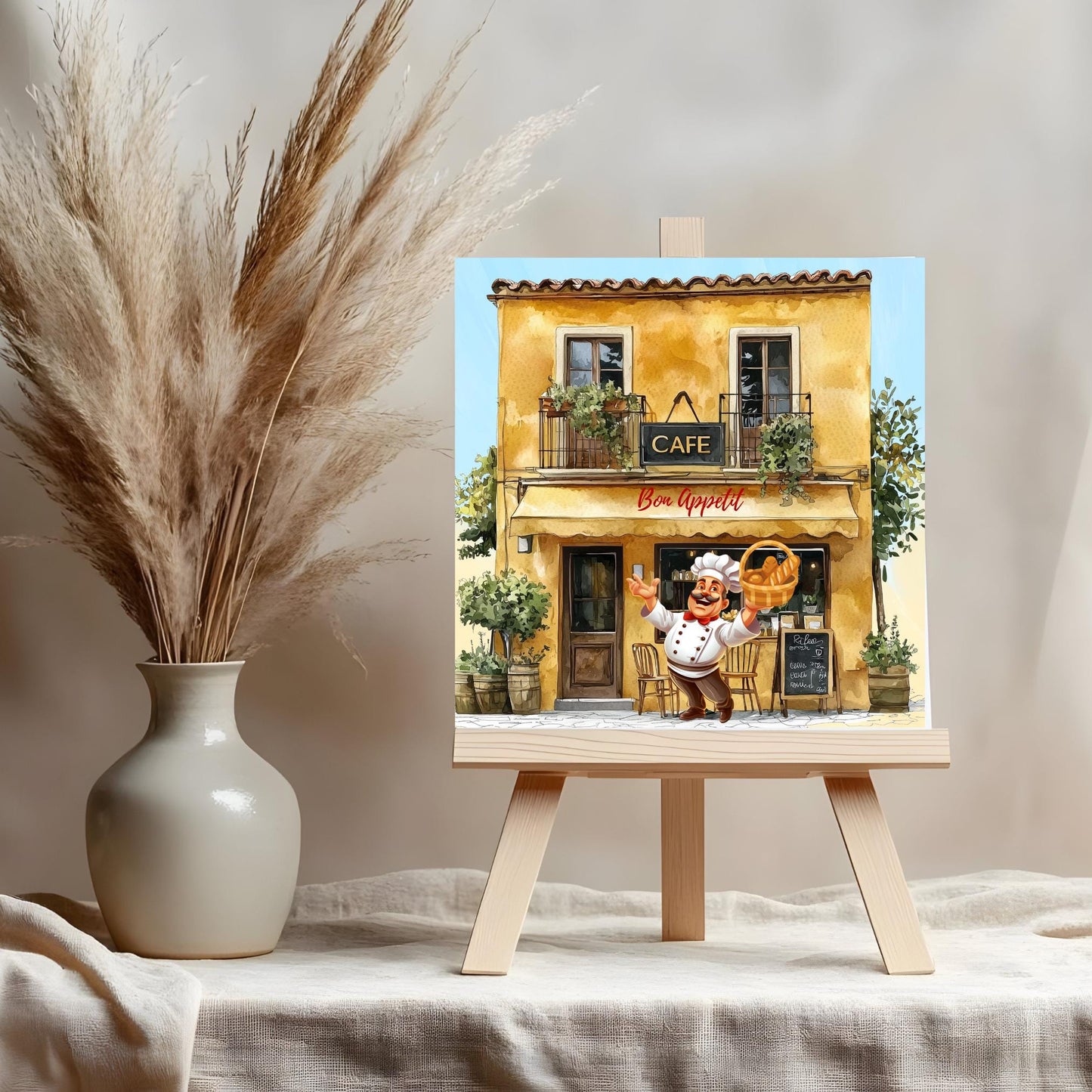 Bon Appetite Cafe Art Tile, Stylish Outdoor Cafe Decor, Unique Kitchen Gift for Food Lovers and Chefs