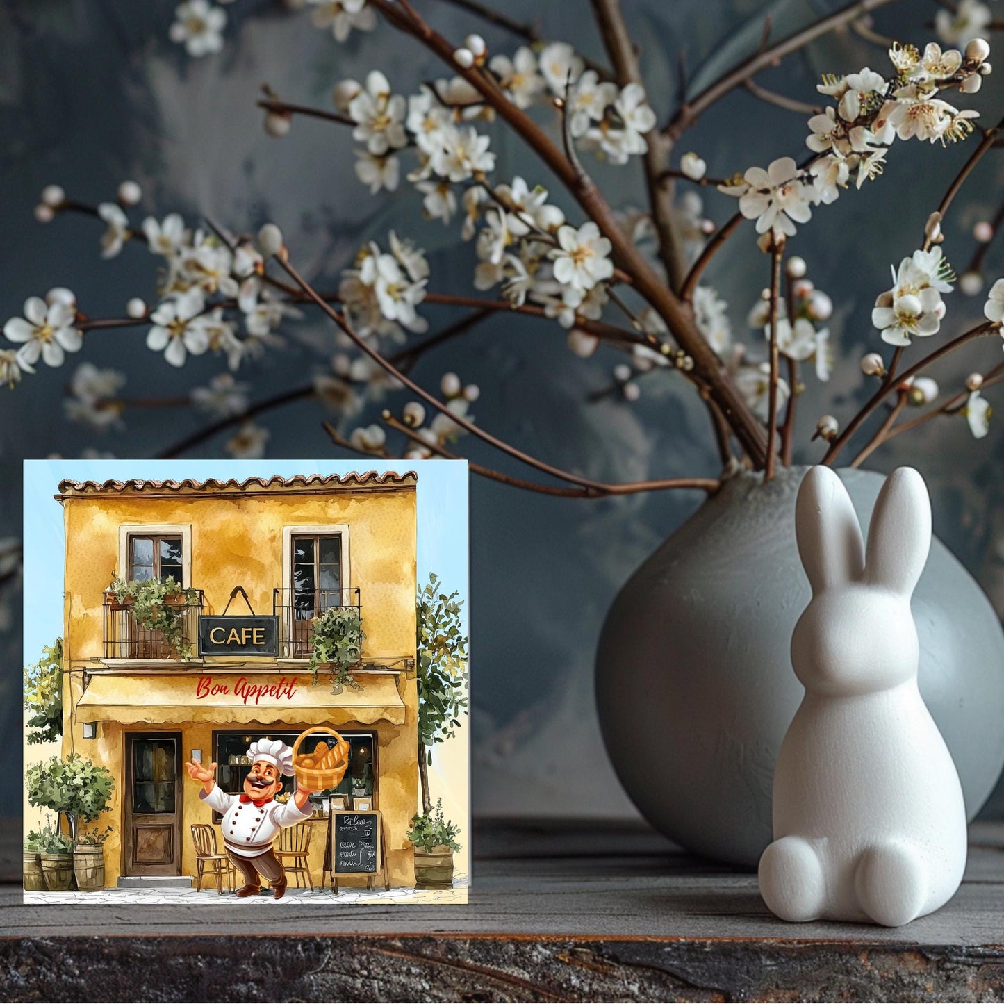 Bon Appetite Cafe Art Tile, Stylish Outdoor Cafe Decor, Unique Kitchen Gift for Food Lovers and Chefs