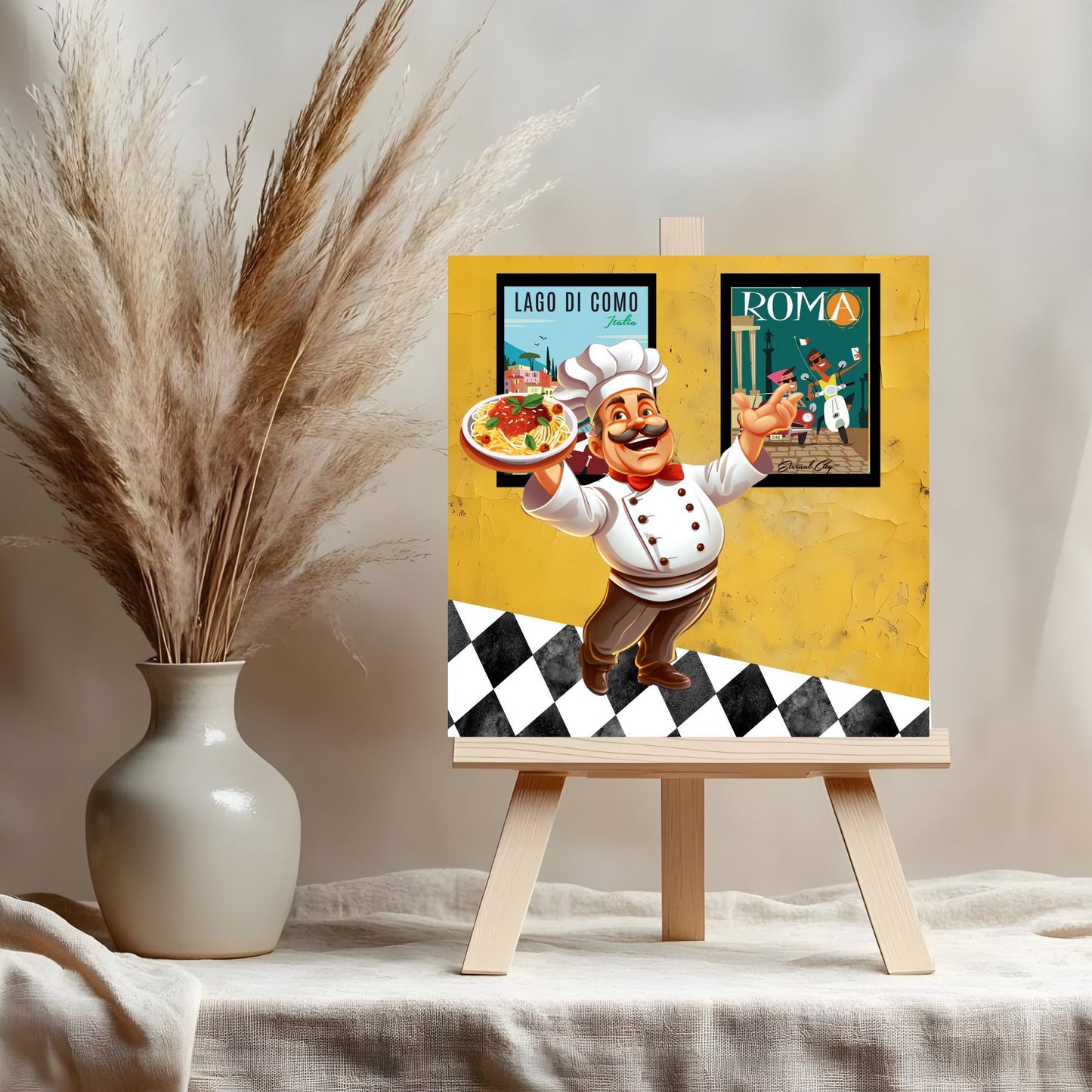 Italian Food Art Ceramic Tile, Pasta Print Wall Decor for Chefs, Unique Kitchen Gift for Food Lovers