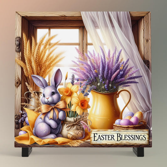 Easter Blessing Ceramic Tile | Rabbit Art | Ceramic Wall Tile | Spring Decor | Easter Bunny Art Sign | Trivet Spoon Rest Available