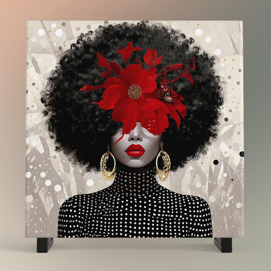 Black Woman Art Ceramic Tile, Trendy Wall Art Black Girl Art, Black Woman Wall Art, African American Woman Art, Flower Art