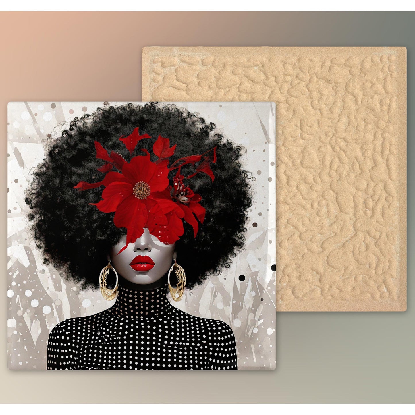 Black Woman Art Ceramic Tile, Trendy Wall Art Black Girl Art, Black Woman Wall Art, African American Woman Art, Flower Art
