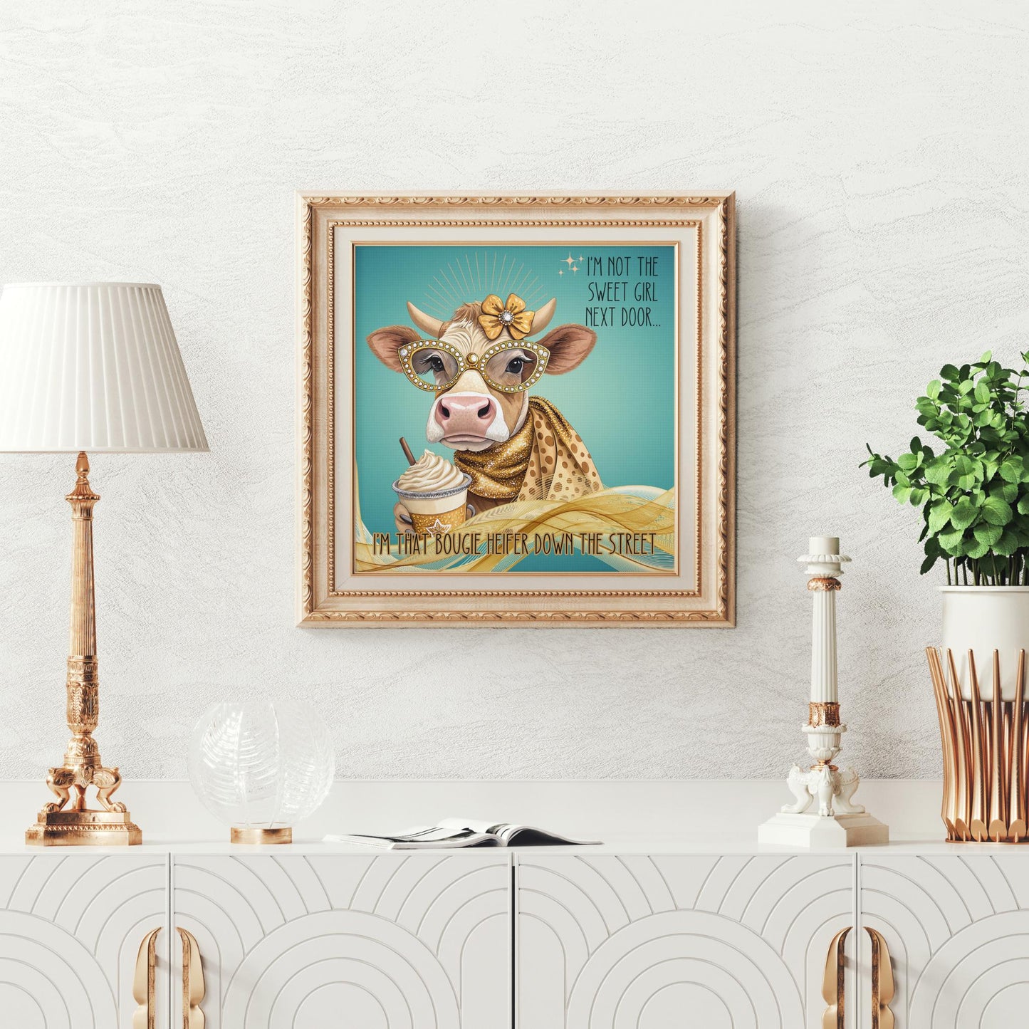 Funny Cow Ceramic Wall Art Tile, Sassy Quote Kitchen Decor - "I'm Not the Sweet Girl Next Door" Print for Humor Lovers