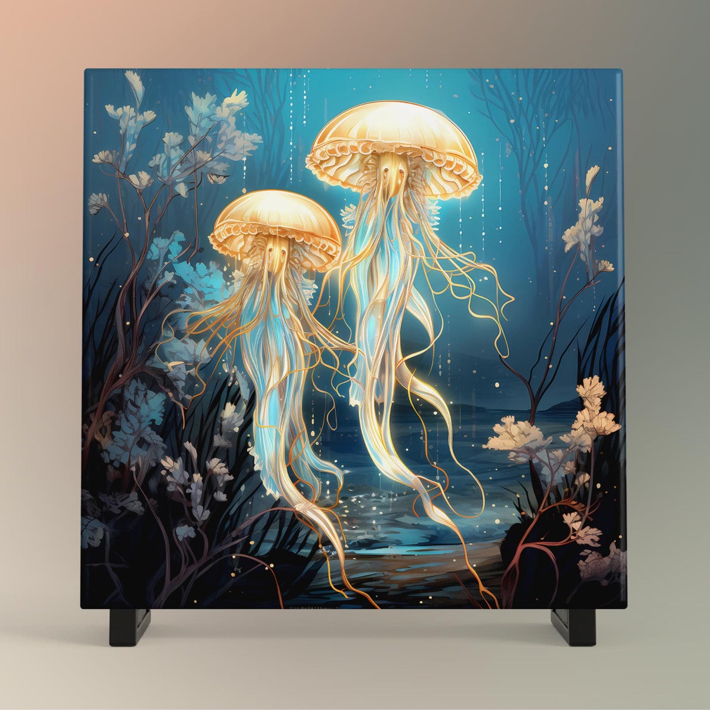 Beautiful Jellyfish Art Tile - Whimsical Sea Life Wall Decor for Any Room - Great Gift for Nature Lovers - 2 Styles