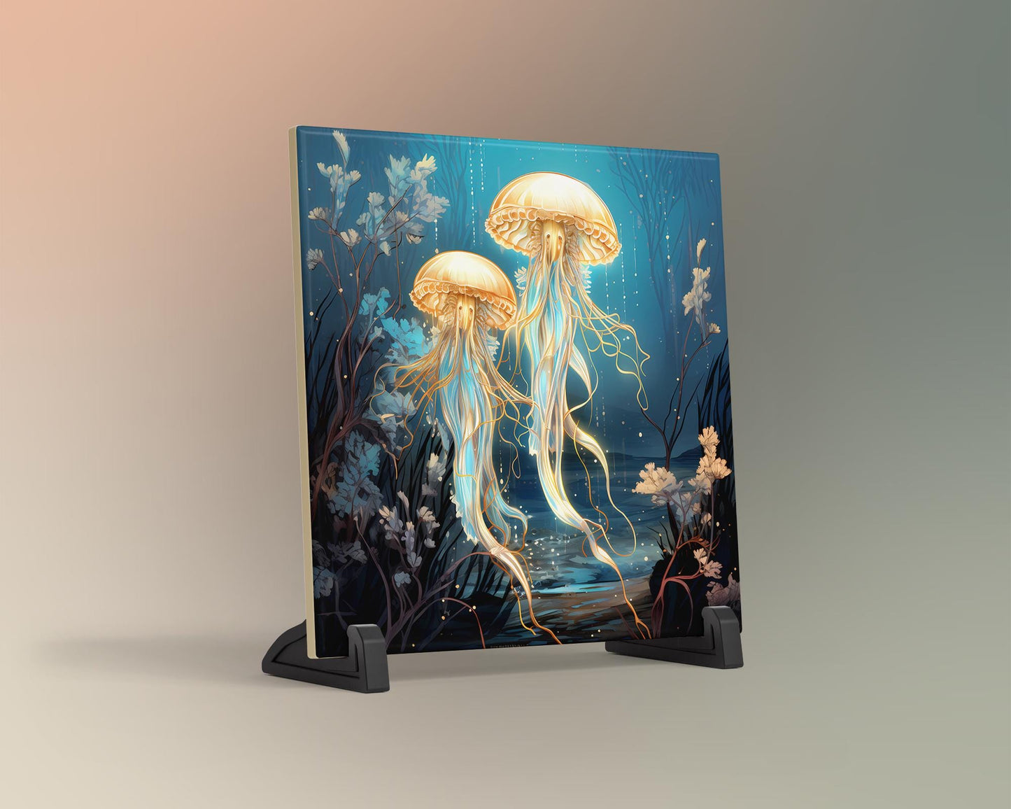 Beautiful Jellyfish Art Tile - Whimsical Sea Life Wall Decor for Any Room - Great Gift for Nature Lovers - 2 Styles