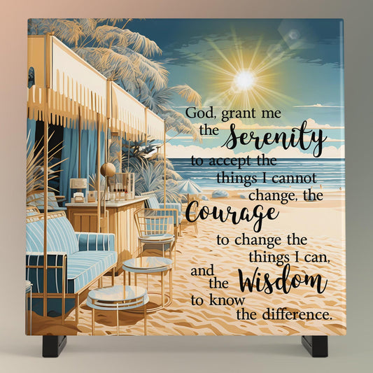 Serenity Prayer Ceramic Tile, Beautiful Coastal Art Print with Uplifting Quote, Perfect Gift for Encouragement and Home Decor - 3 Styles
